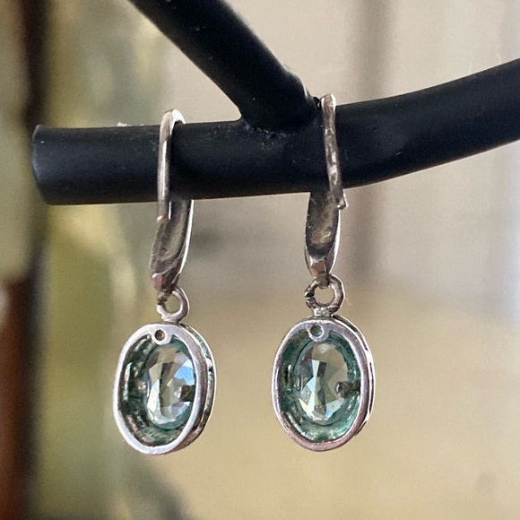 Aquamarine Crystal and Silver earrings - Picture 2 of 3